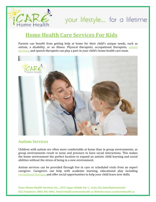 Get The Best Home Health Care Services For Kids At iCare Home Health