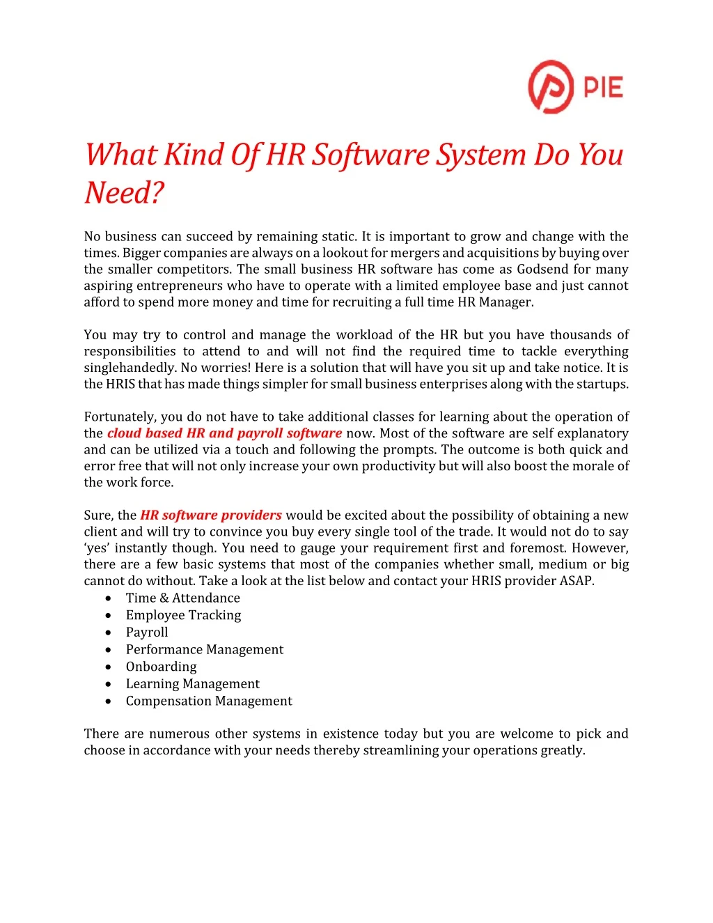 what kind of hr software system do you need