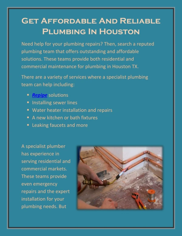 Get Affordable And Reliable Plumbing In Houston