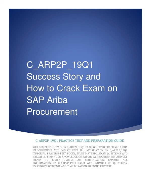 C_ARP2P_19Q1 Success Story and How to Crack Exam on SAP Ariba Procurement