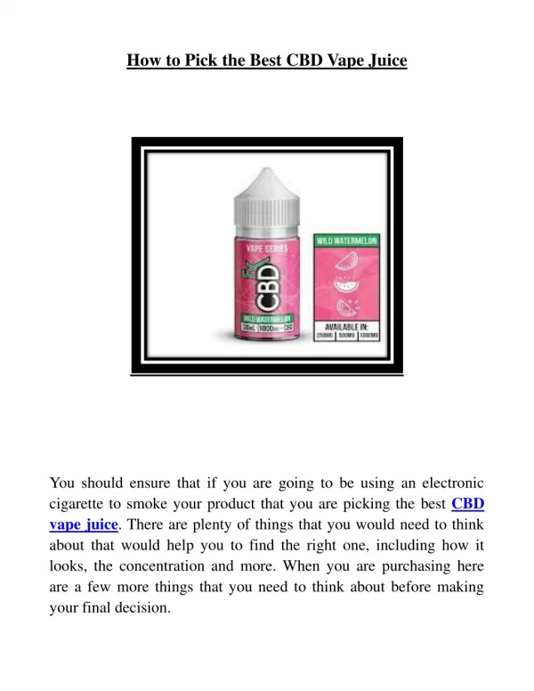 How to Pick the Best CBD Vape Juice