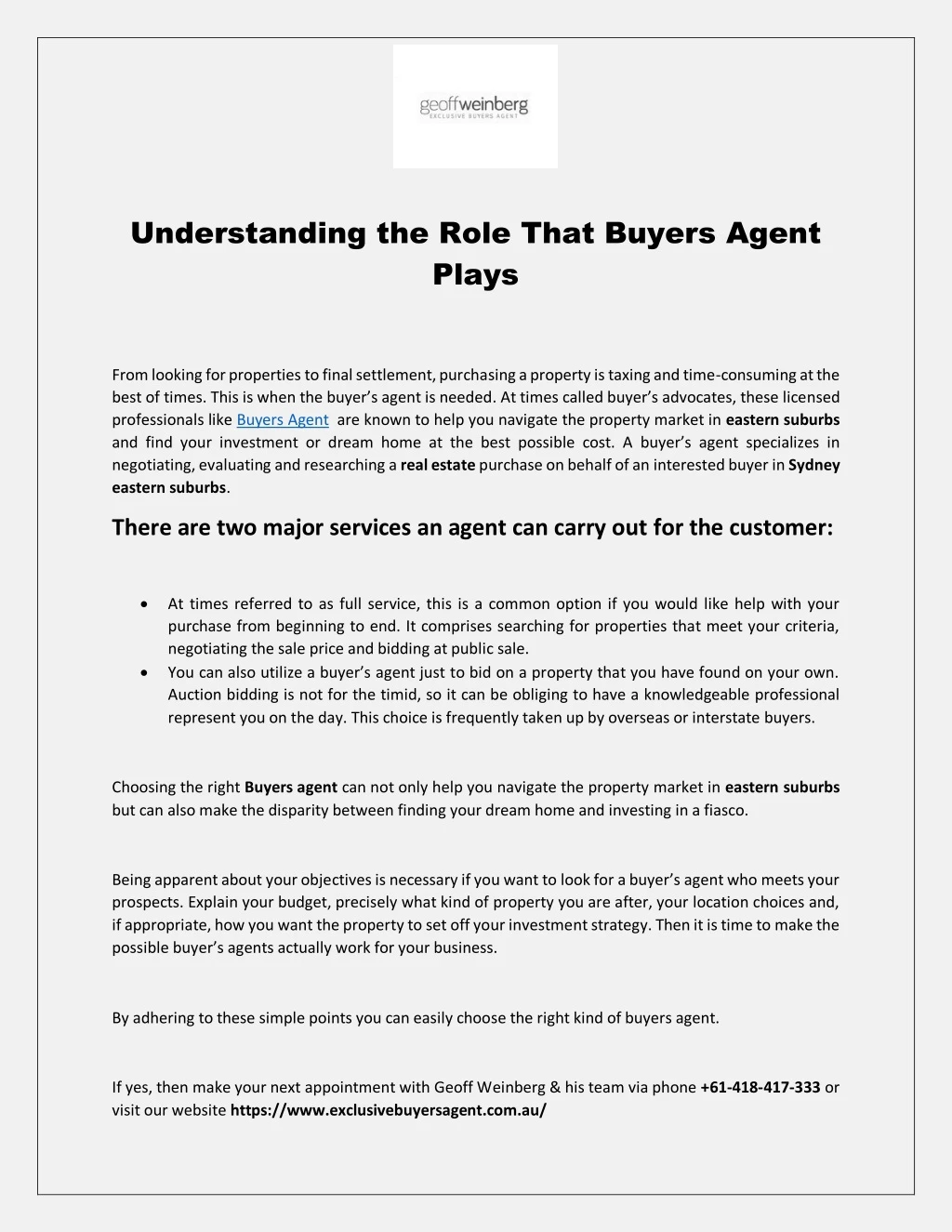 understanding the role that buyers agent plays