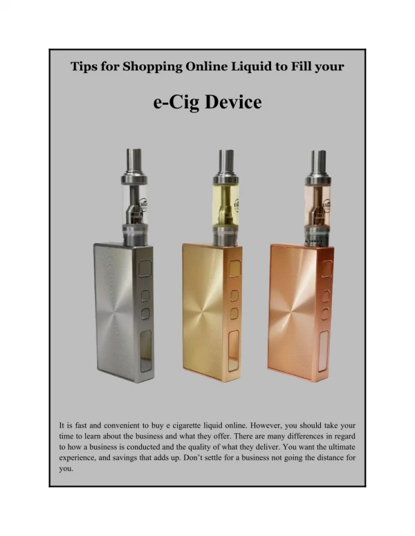 Tips for Shopping Online Liquid to Fill your e-Cig Device