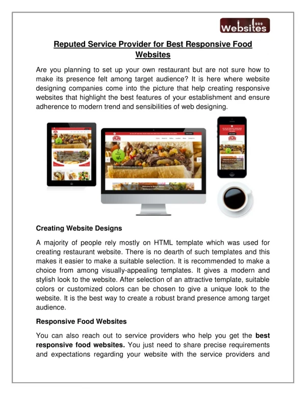 Reputed Service Provider for Best Responsive Food Websites