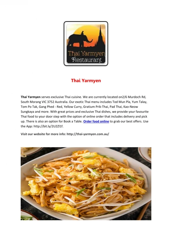 Thai Yarmyen-South Morang - Order Food Online