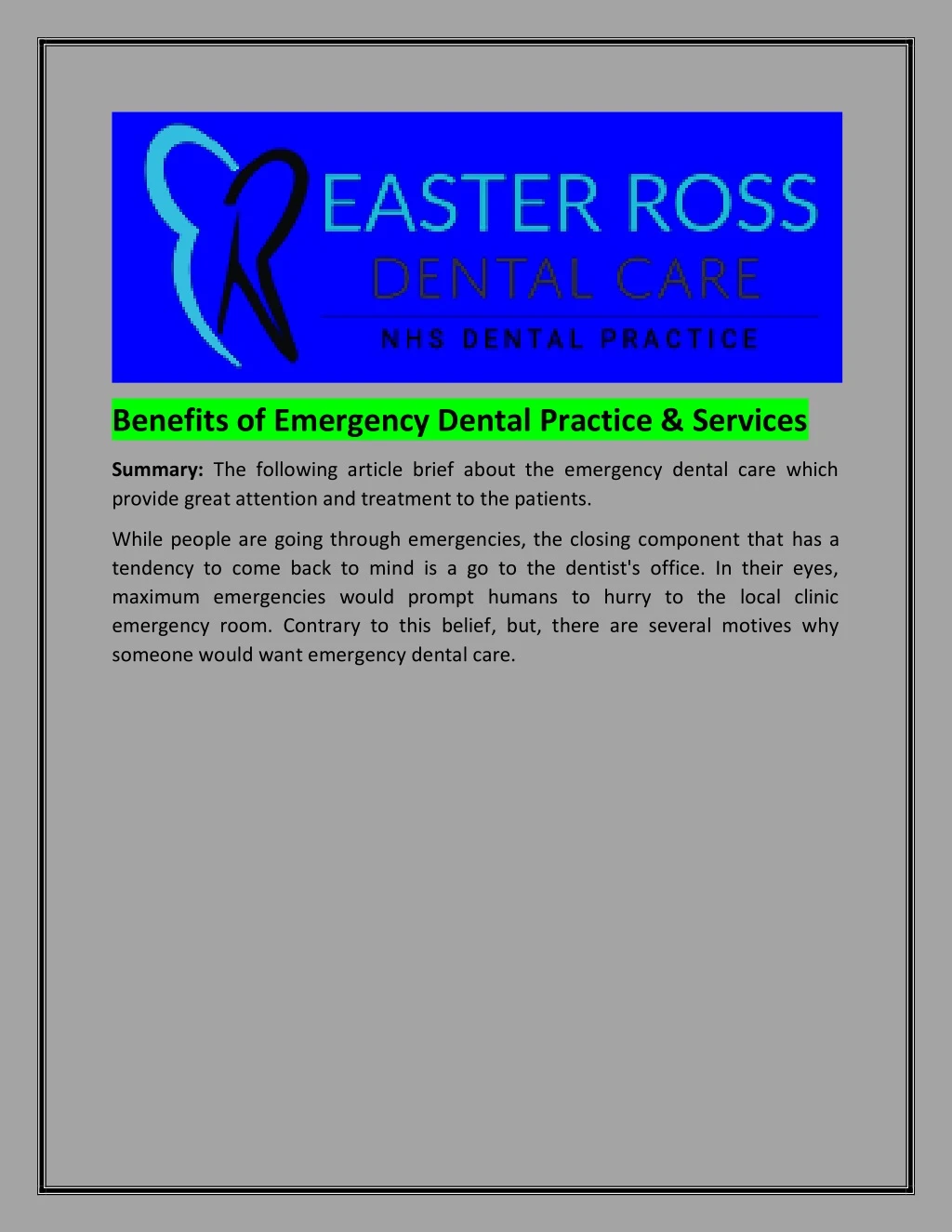 benefits of emergency dental practice services