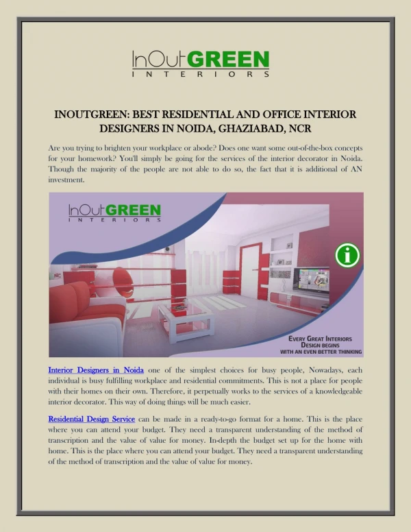 INOUTGREEN: BEST RESIDENTIAL AND OFFICE INTERIOR DESIGNERS IN NOIDA, GHAZIABAD, NCR