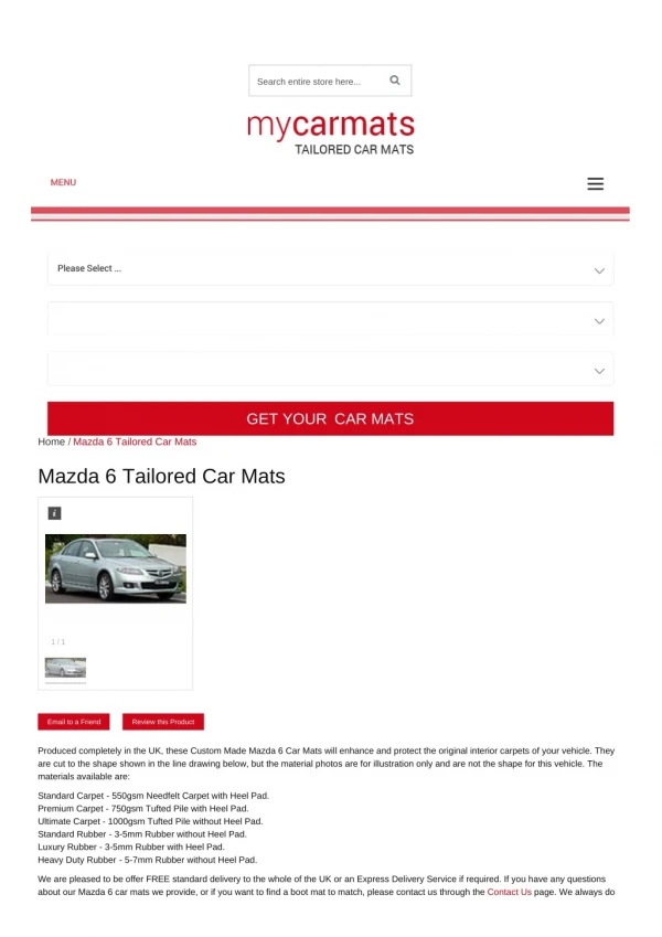 Tailored Mazda 6 Car Mats – Custom Car Mats | Rubber Car Mats