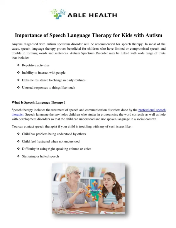 Why Speech Therapy Is Important For Your Kids?