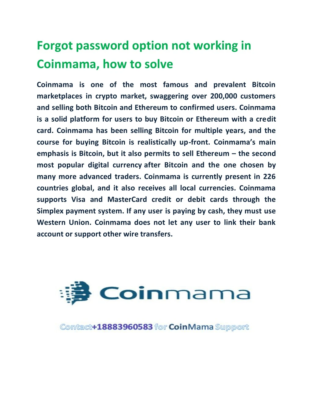 forgot password option not working in coinmama