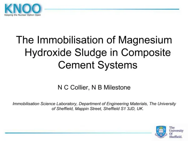 The Immobilisation of Magnesium Hydroxide Sludge in Composite Cement Systems N C Collier, N B Milestone Immobilisation