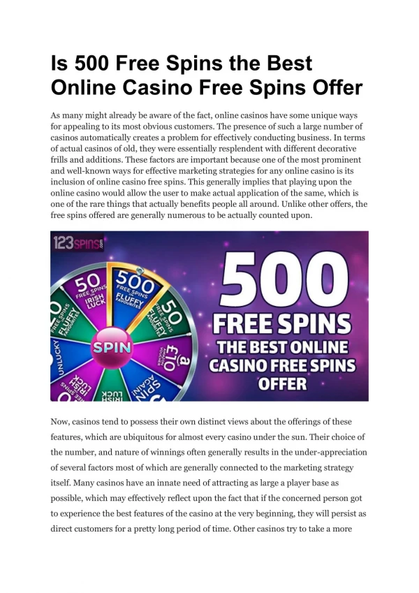 Is 500 Free Spins the Best Online Casino Free Spins Offer