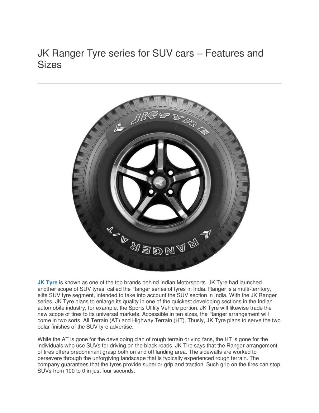 jk ranger tyre series for suv cars features