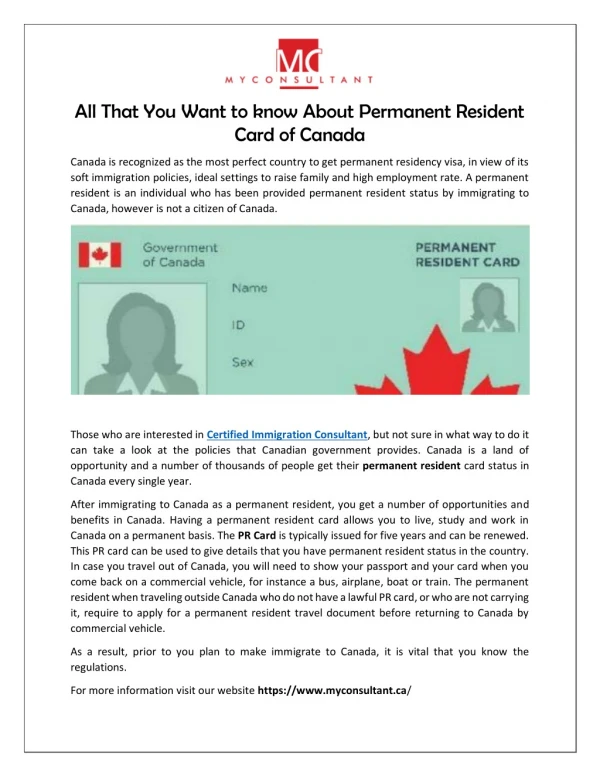 Vital Information to know About Permanent Resident Card of Canada