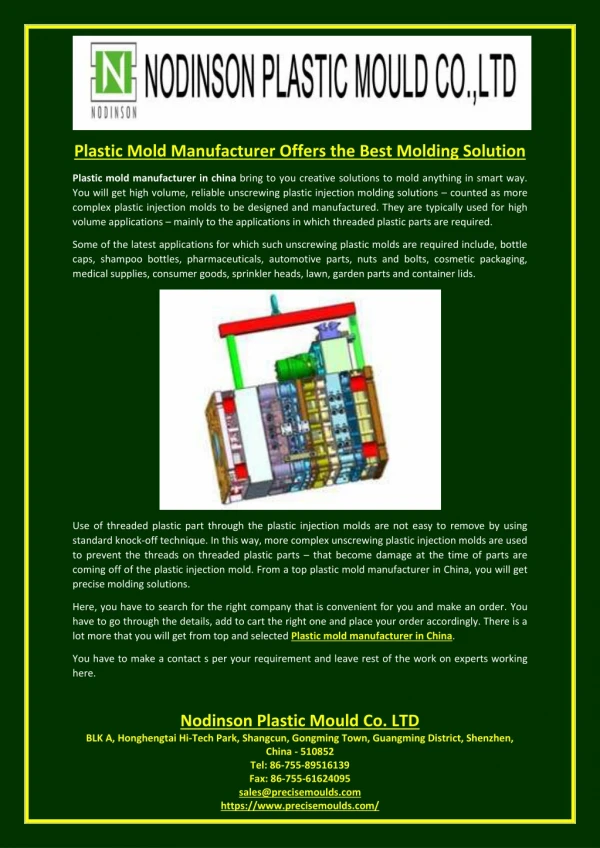Plastic Mold Manufacturer Offers the Best Molding Solution