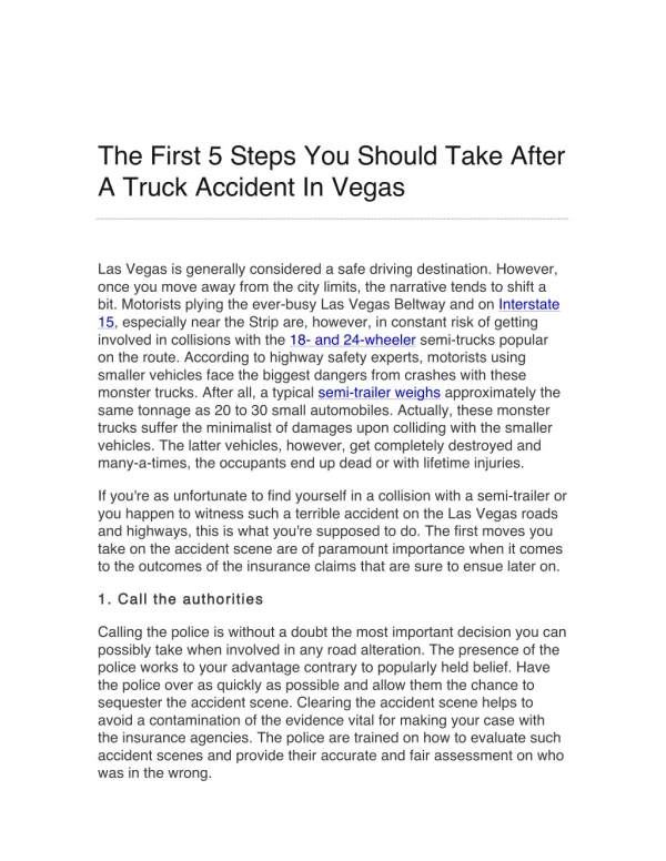 The First 5 Steps You Should Take After A Truck Accident In Vegas