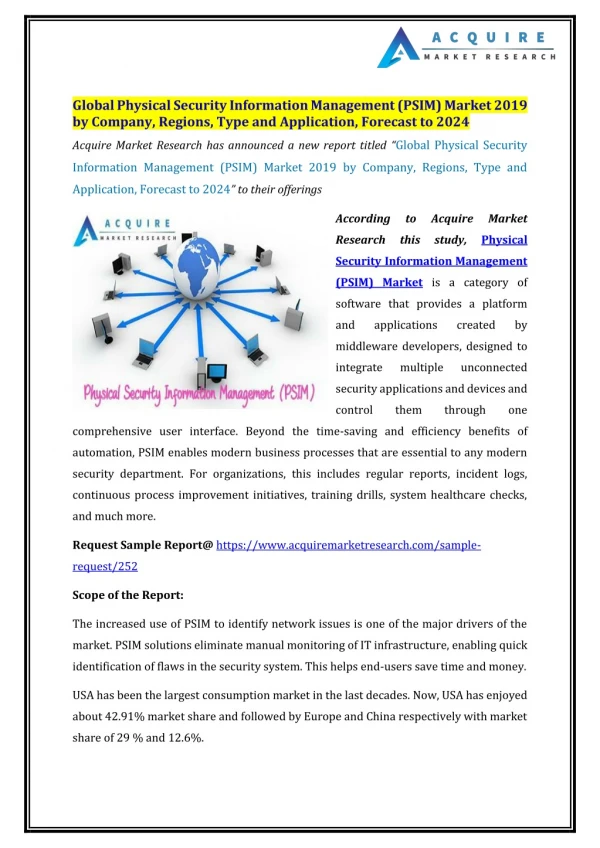 Global Physical Security Information Management (PSIM) Market 2019 by Company, Regions, Type and Application, Forecast t