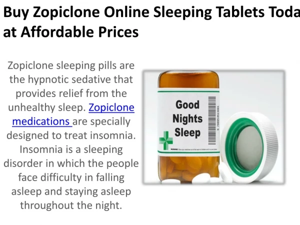 Buy Zopiclone Online Sleeping Tablets Today at Affordable Prices