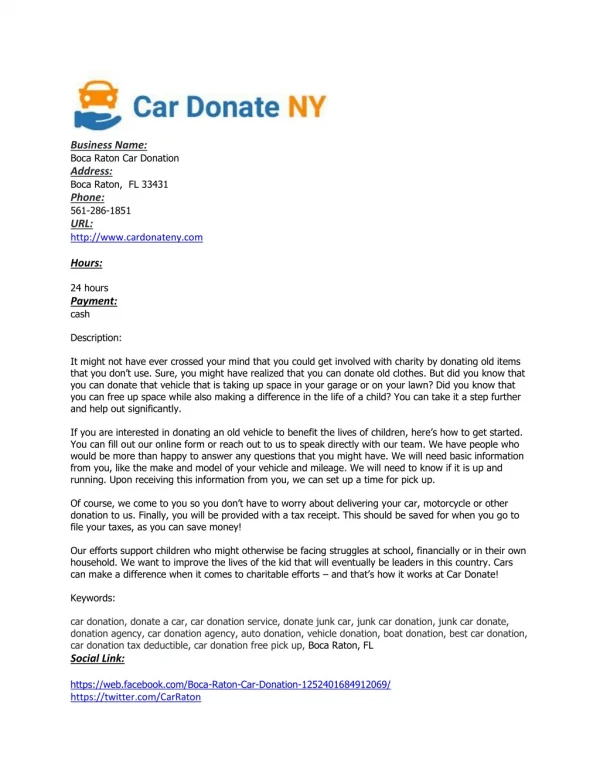 Boca Raton Car Donation