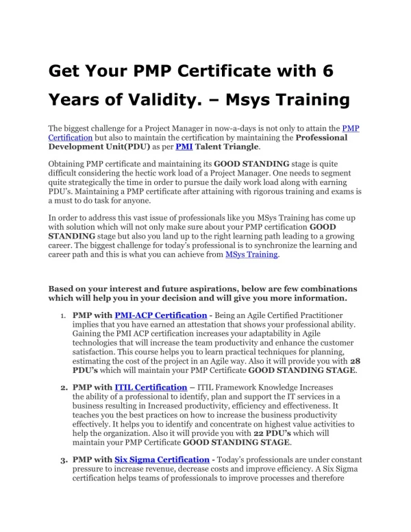 Get Your PMP Certificate with 6 Years of Validity. – Msys Training