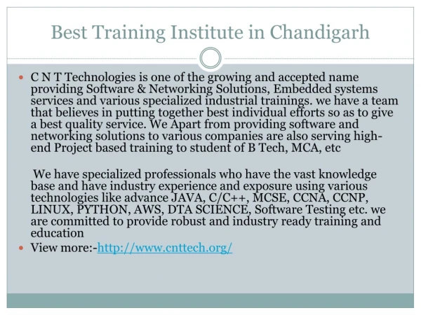 6 Weeks Industrial Training in Chandigarh