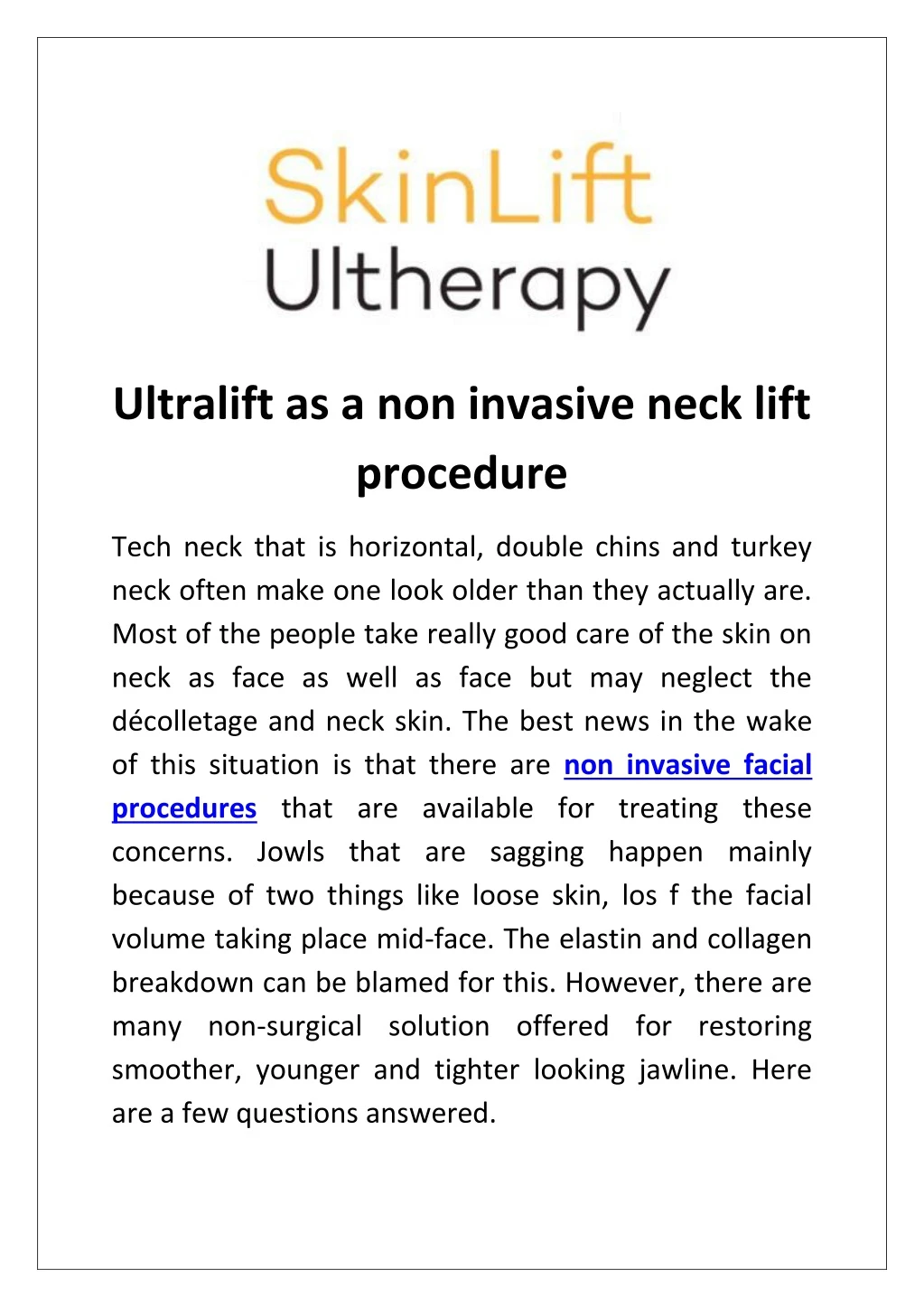 ultralift as a non invasive neck lift procedure