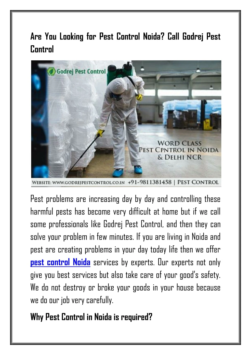 are you looking for pest control noida call