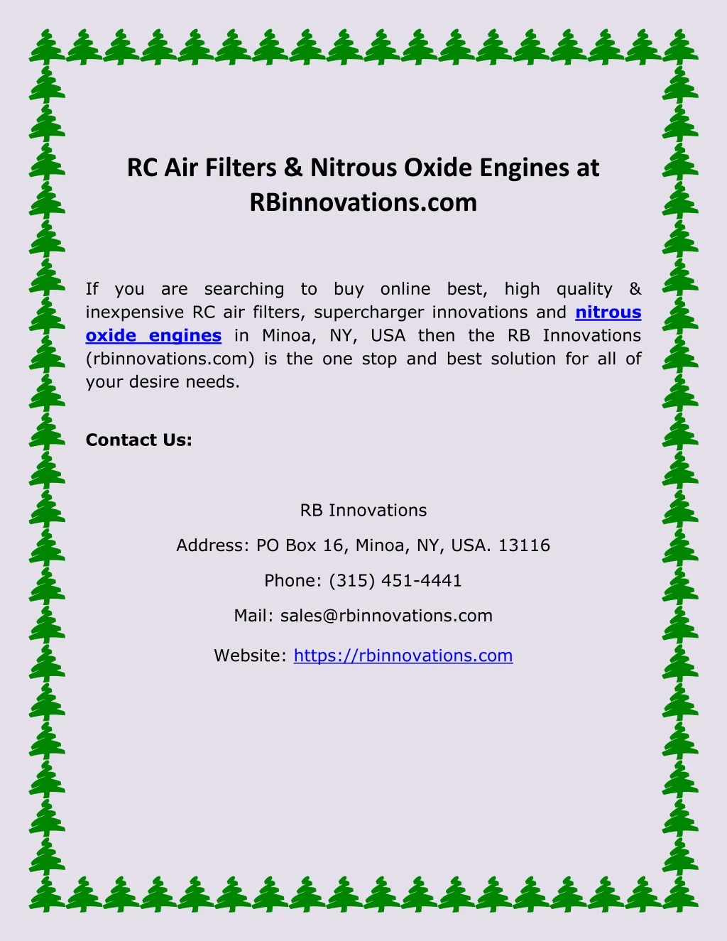 rc air filters nitrous oxide engines