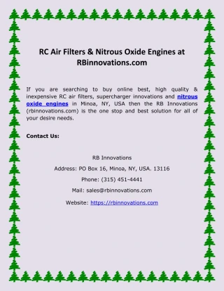 RC Air Filters & Nitrous Oxide Engines at RBinnovations.com - slide 1