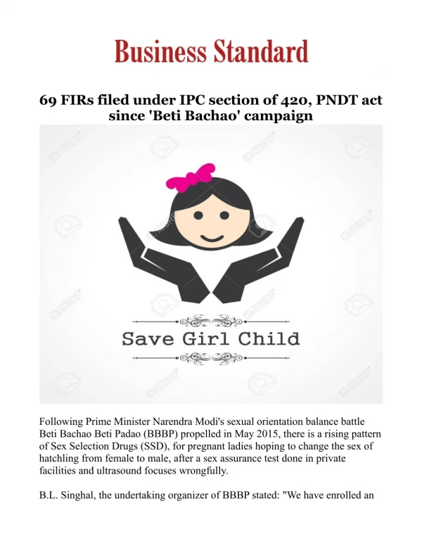 69 FIRs filed under IPC section of 420, PNDT act since 'Beti Bachao' campaign
