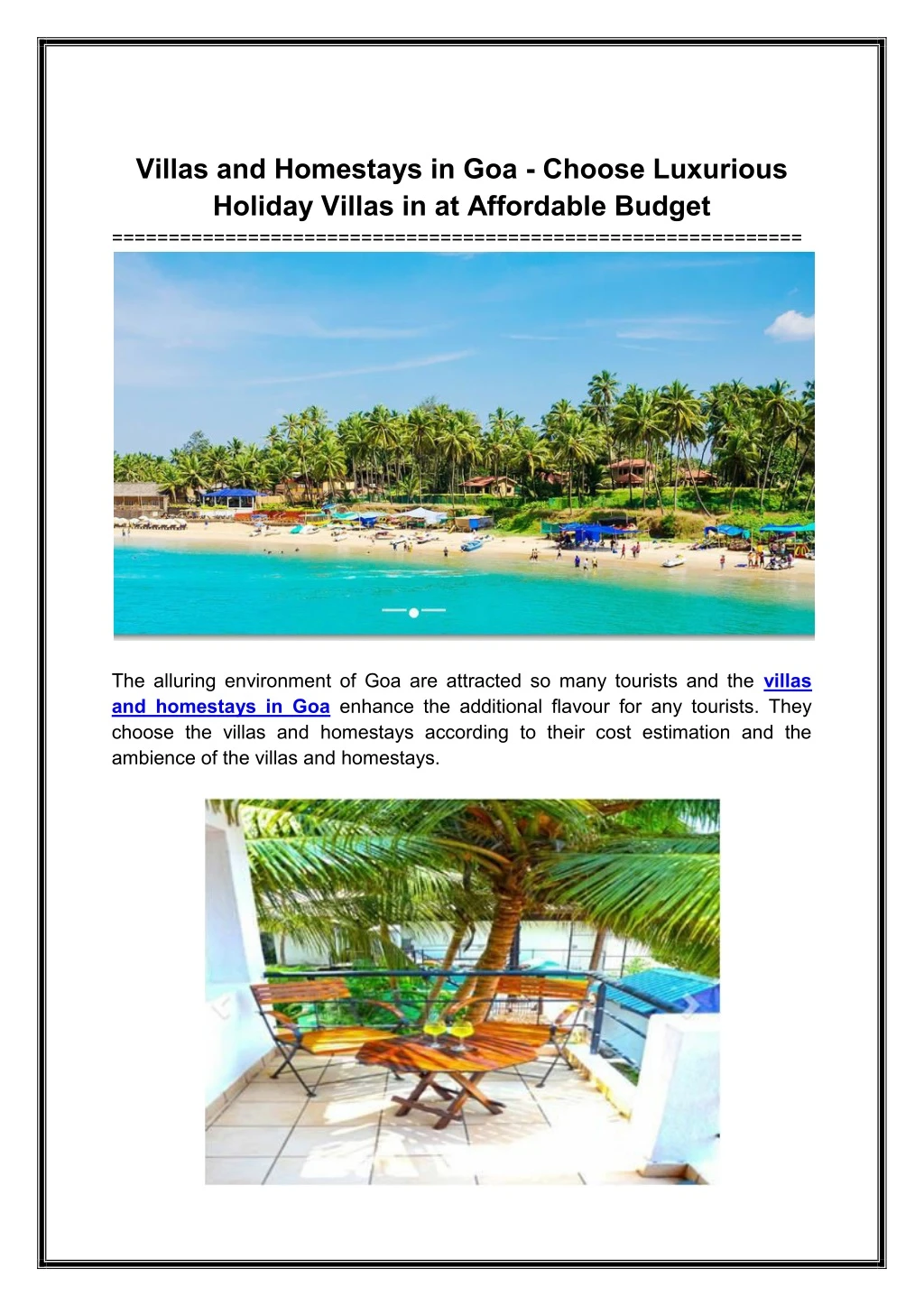 villas and homestays in goa choose luxurious