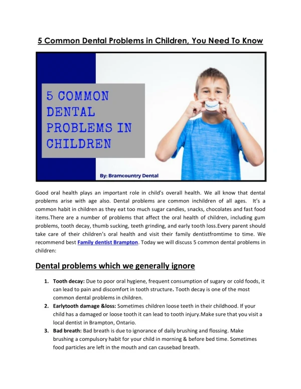 5 Common Dental Problems in Children
