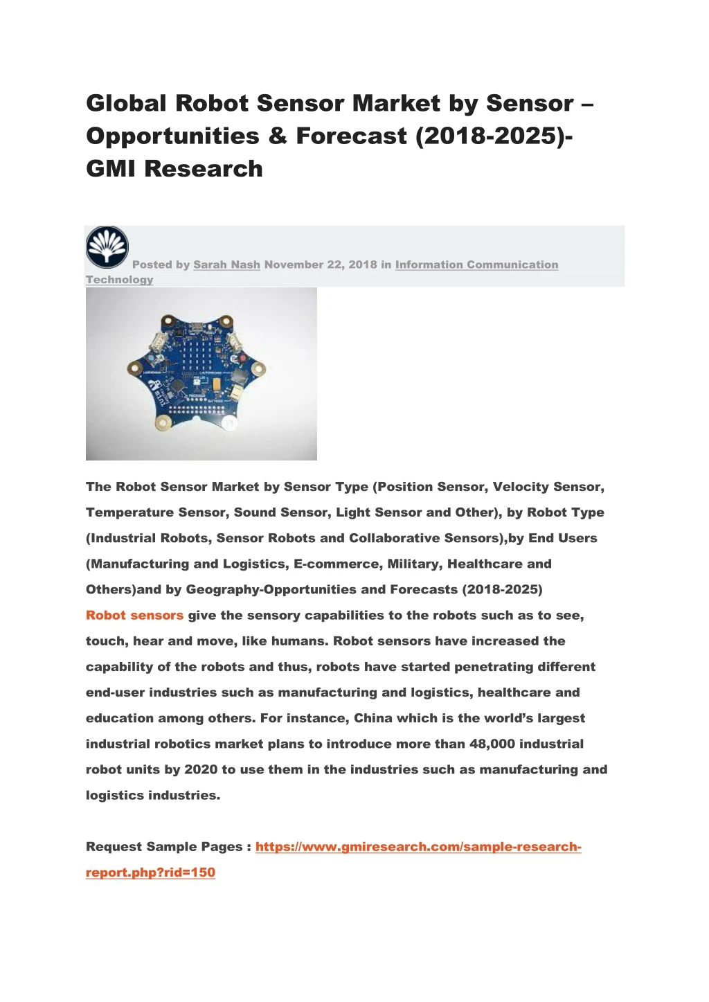 global robot sensor market by sensor