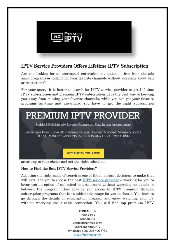 IPTV Service Providers Offers Lifetime IPTV Subscription
