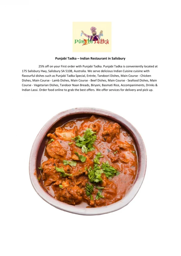 25% Off -Punjabi Tadka-Salisbury - Order Food Online