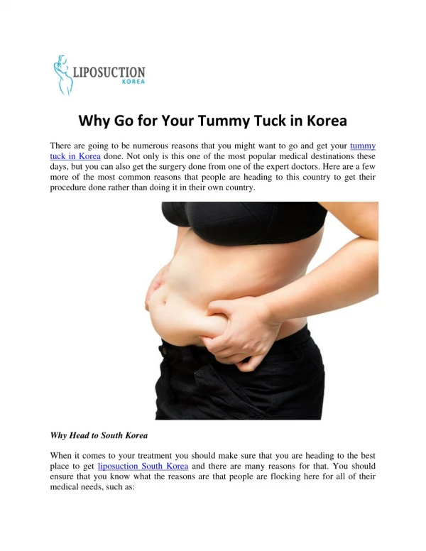 Why Go for Your Tummy Tuck in Korea