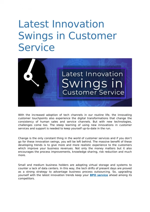 Latest Innovation Swings in Customer Service