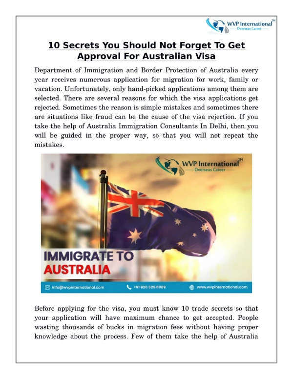 10 Secrets You Should Not Forget To Get Approval For Australian Visa