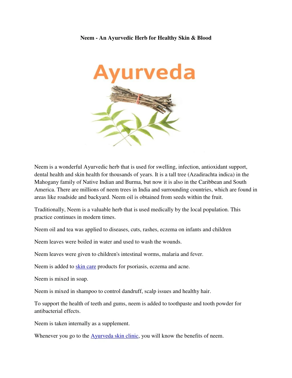 neem an ayurvedic herb for healthy skin blood