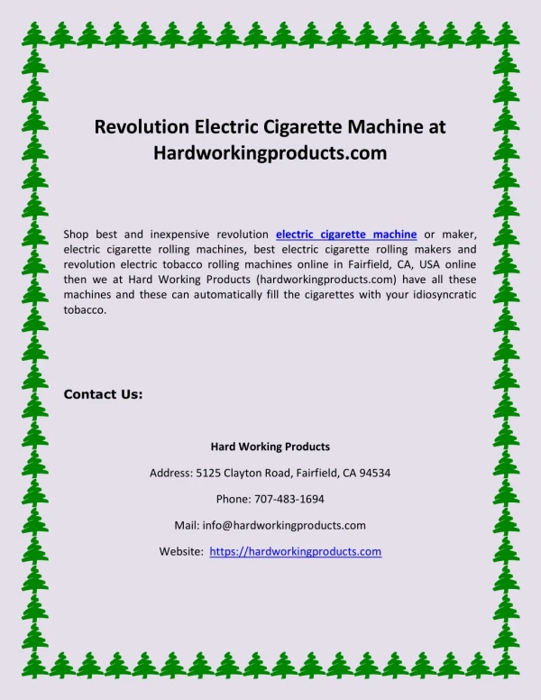 Revolution Electric Cigarette Machine at Hardworkingproducts.com