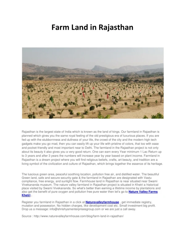 Farm Land in Rajasthan-Naturevalleyfarmhouse