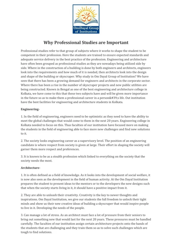 Why Professional Studies are Important