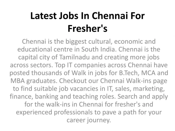 Latest Jobs In Chennai For Freshers