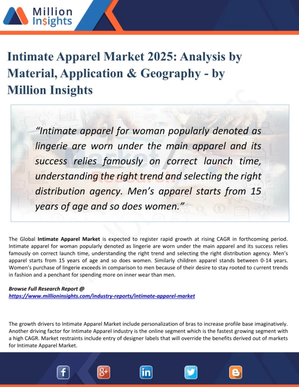 Intimate Apparel Market Outlook 2025: Global Analysis of Huge Profit with Marginal Revenue Forecast