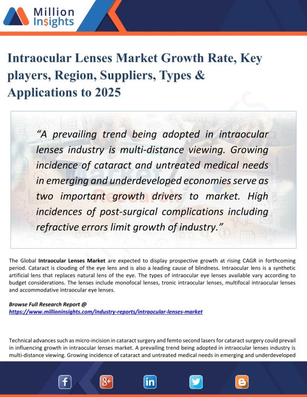 Intraocular Lenses Market - Industry, Analysis, Share, Growth, Sales, Trends, Supply, Forecast to 2025