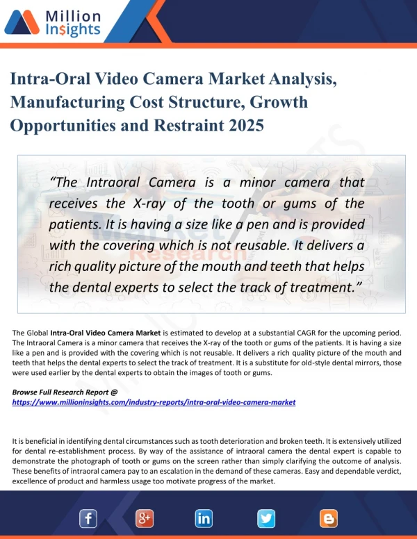 Intra-Oral Video Camera Market Research Report with Growth, Latest Trends & Forecasts till 2025