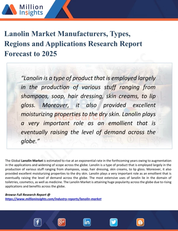 Lanolin Market Trends, Regulations and Competitive Landscape Outlook to 2025