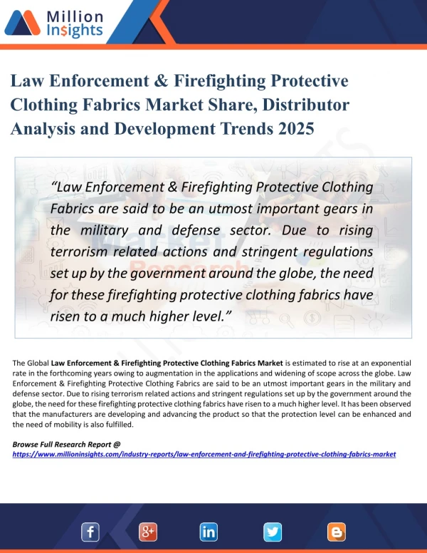 Law Enforcement & Firefighting Protective Clothing Fabrics Market Research Sales,Forecast,Regional,Trends and Analysis i