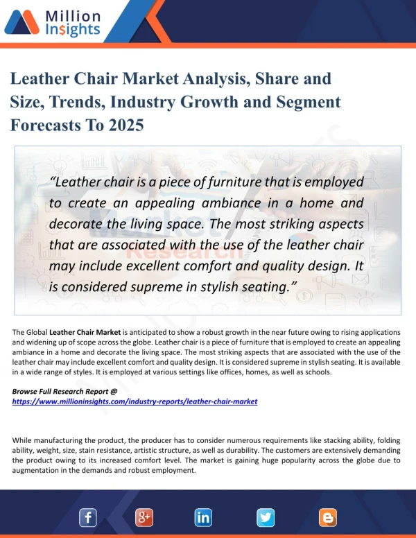 Leather Chair Market Type, Technology, End-Use Application, Geography - Global Forecast 2025