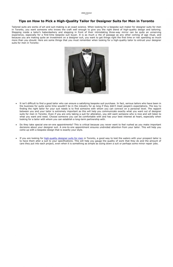 Tips on How to Pick a High-Quality Tailor for Designer Suits for Men in Toronto